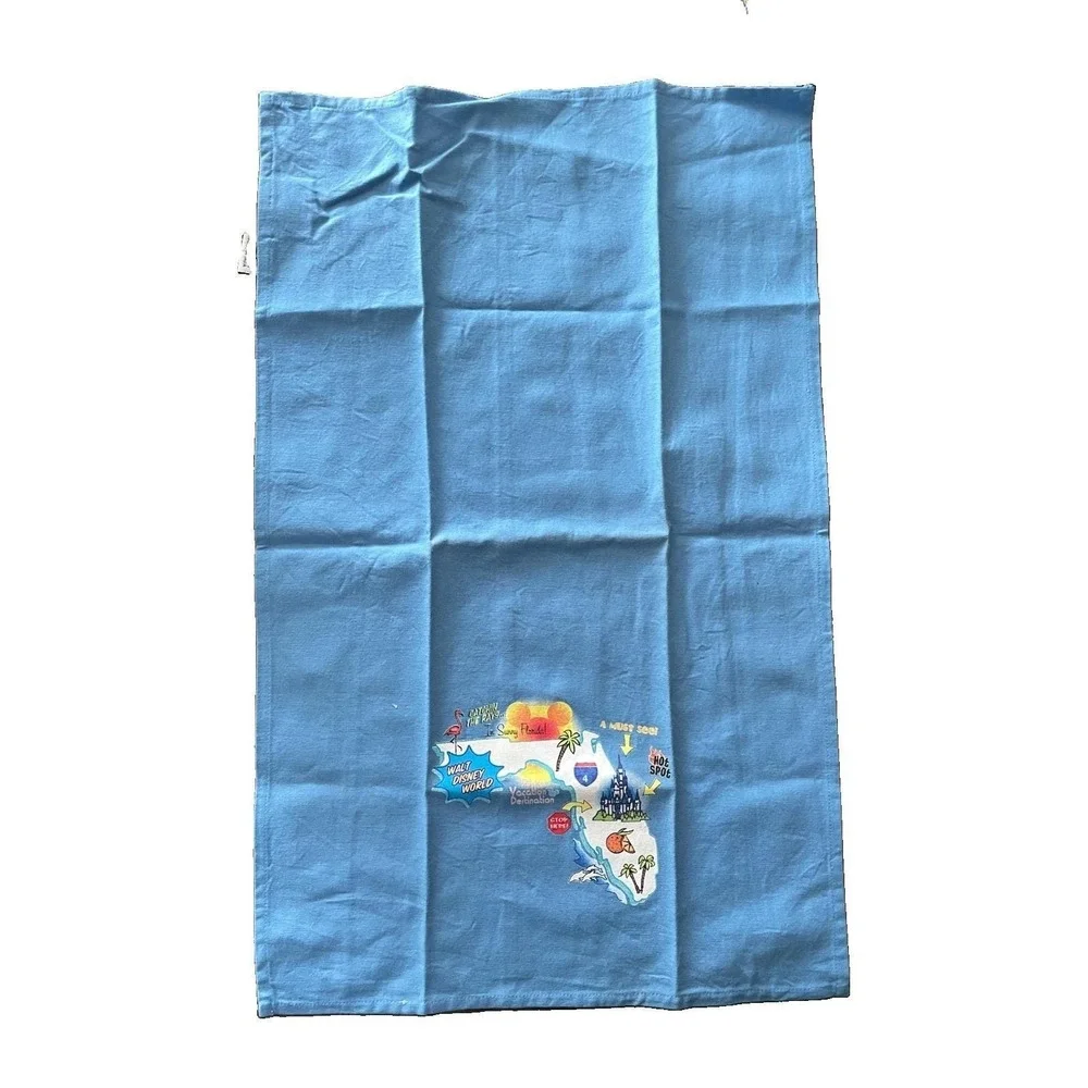 Disney World Souvenir Terry Cloth Towel Printed 1990s Blue Florida 26.5 X 17